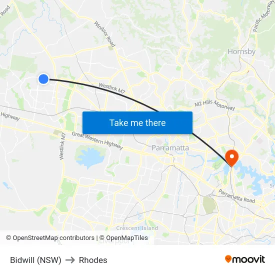 Bidwill (NSW) to Rhodes map