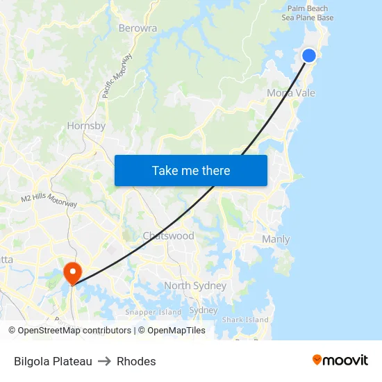 Bilgola Plateau to Rhodes map