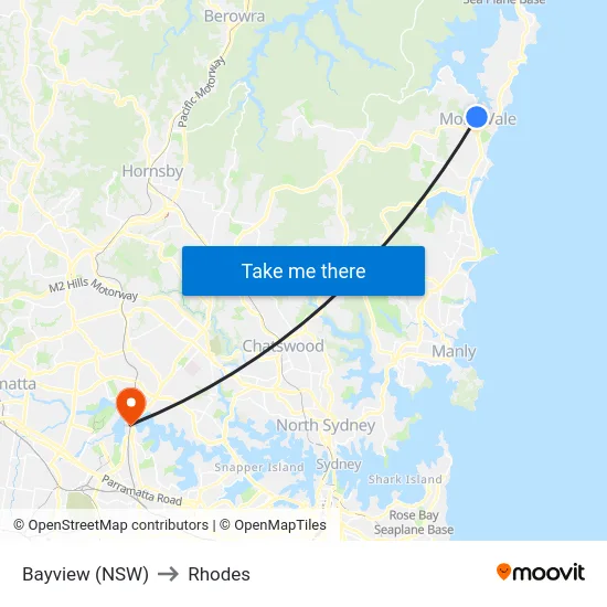 Bayview (NSW) to Rhodes map