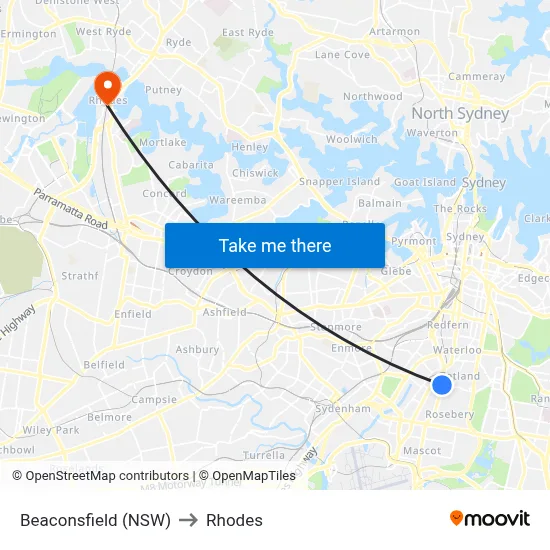Beaconsfield (NSW) to Rhodes map