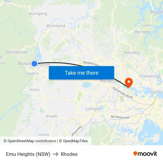 Emu Heights (NSW) to Rhodes map