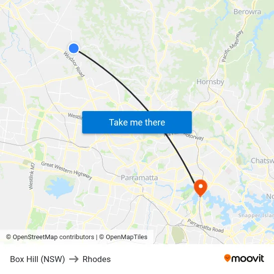 Box Hill (NSW) to Rhodes map