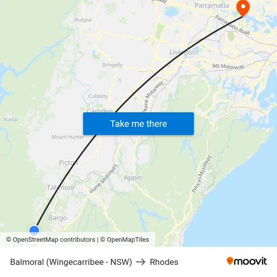 Balmoral (Wingecarribee - NSW) to Rhodes map