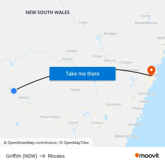 Griffith (NSW) to Rhodes map