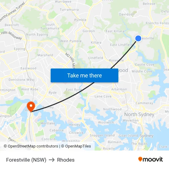 Forestville (NSW) to Rhodes map