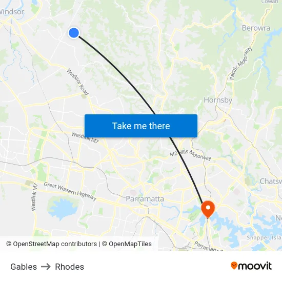 Gables to Rhodes map
