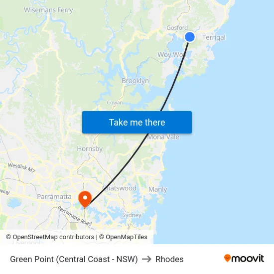 Green Point (Central Coast - NSW) to Rhodes map