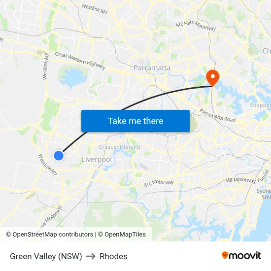 Green Valley (NSW) to Rhodes map