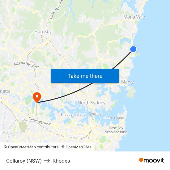 Collaroy (NSW) to Rhodes map