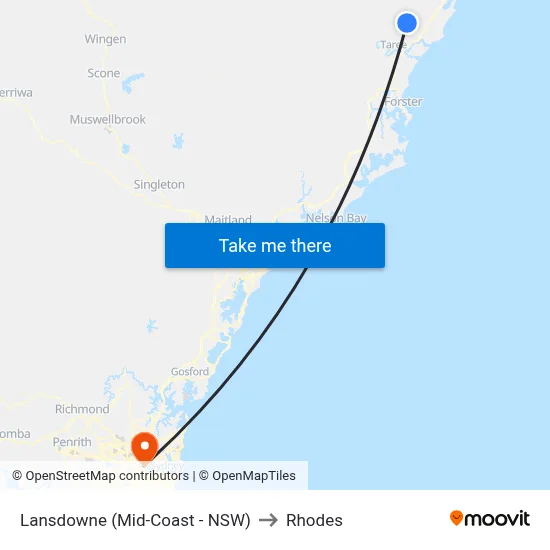 Lansdowne (Mid-Coast - NSW) to Rhodes map