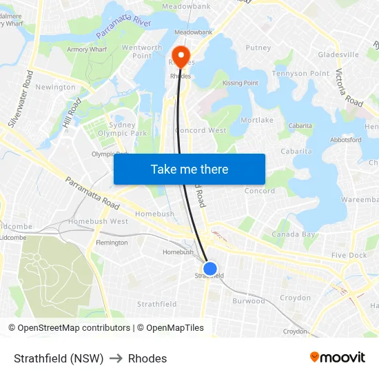 Strathfield (NSW) to Rhodes map