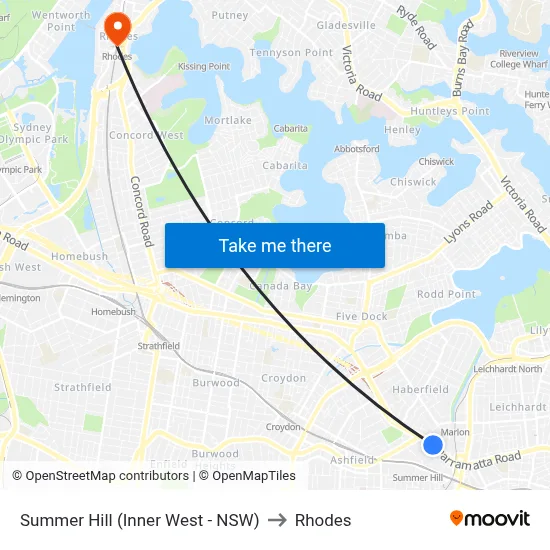 Summer Hill (Inner West - NSW) to Rhodes map