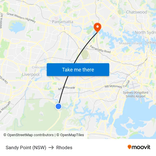 Sandy Point (NSW) to Rhodes map