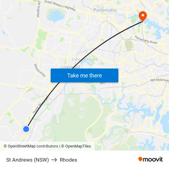 St Andrews (NSW) to Rhodes map