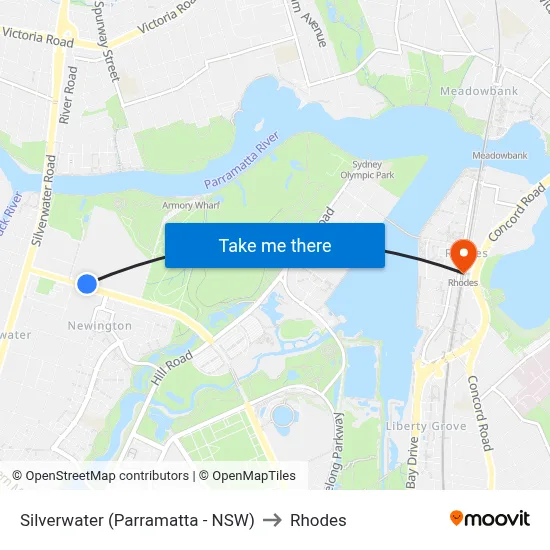 Silverwater (Parramatta - NSW) to Rhodes map