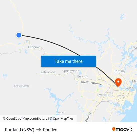 Portland (NSW) to Rhodes map