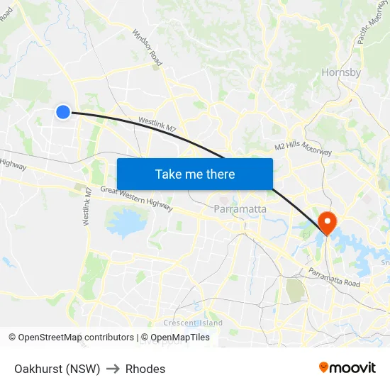 Oakhurst (NSW) to Rhodes map