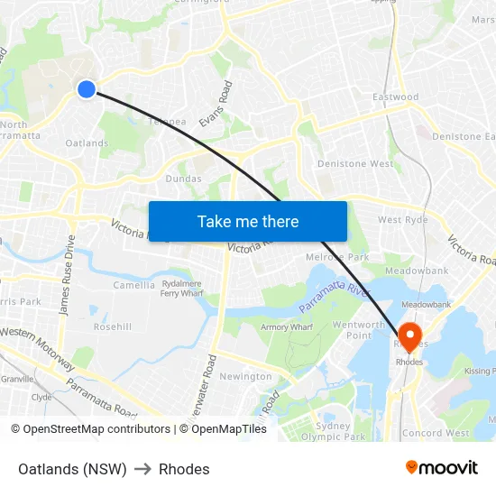 Oatlands (NSW) to Rhodes map