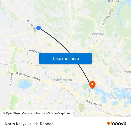 North Kellyville to Rhodes map