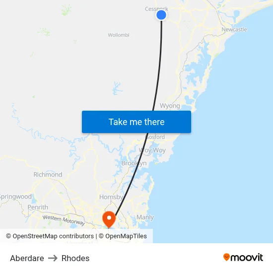 Aberdare to Rhodes map