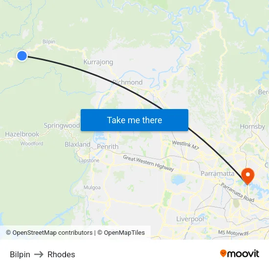 Bilpin to Rhodes map