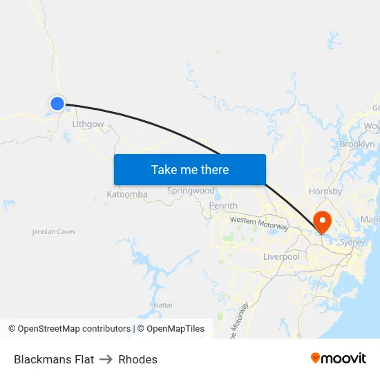 Blackmans Flat to Rhodes map