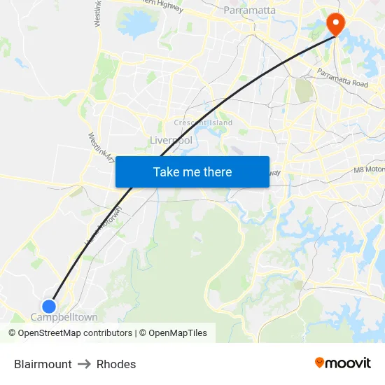Blairmount to Rhodes map