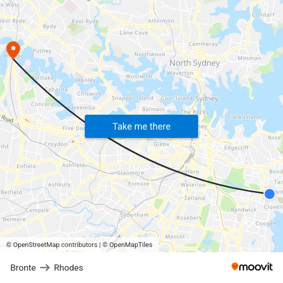 Bronte to Rhodes map