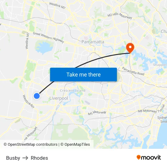 Busby to Rhodes map