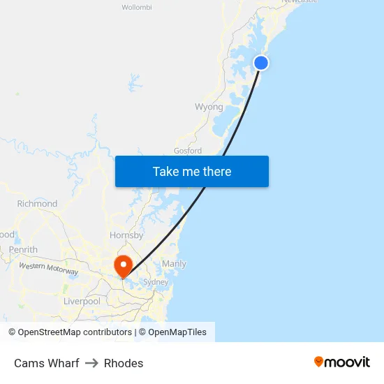 Cams Wharf to Rhodes map