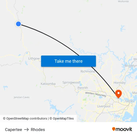 Capertee to Rhodes map