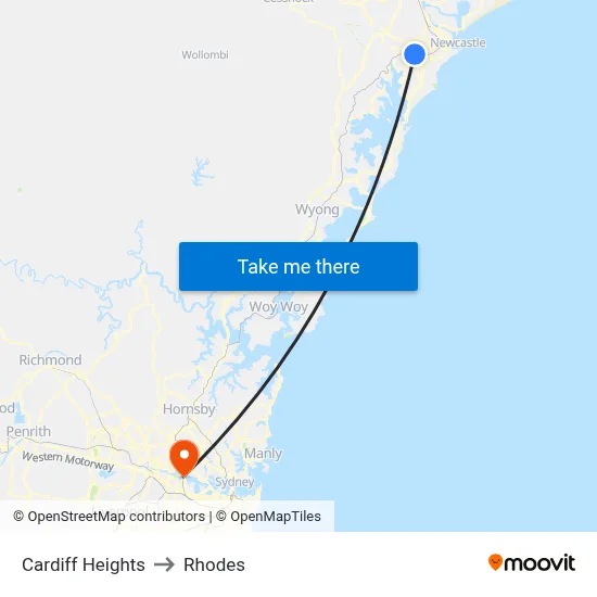 Cardiff Heights to Rhodes map