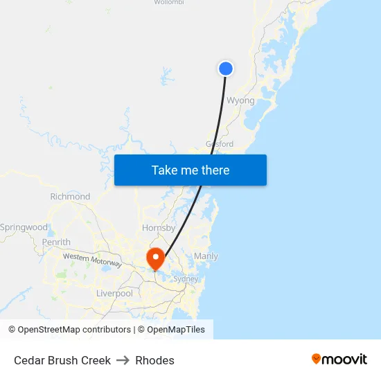 Cedar Brush Creek to Rhodes map
