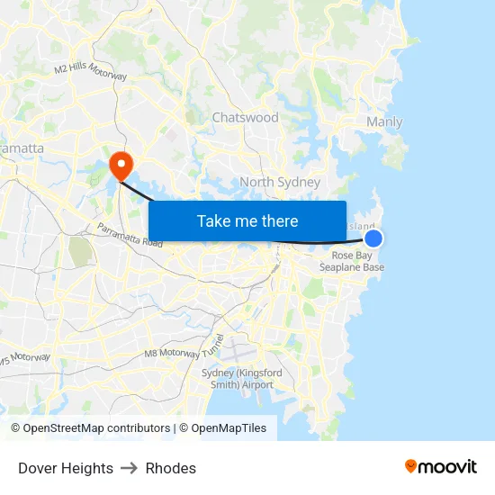 Dover Heights to Rhodes map