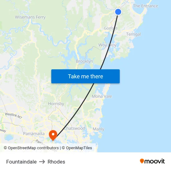 Fountaindale to Rhodes map
