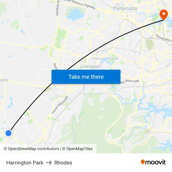 Harrington Park to Rhodes map