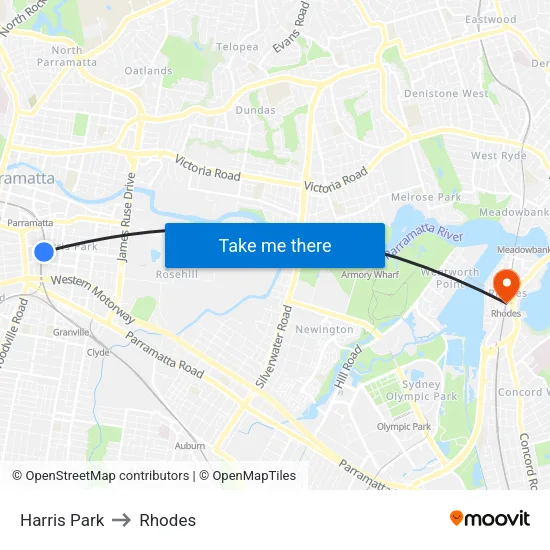 Harris Park to Rhodes map
