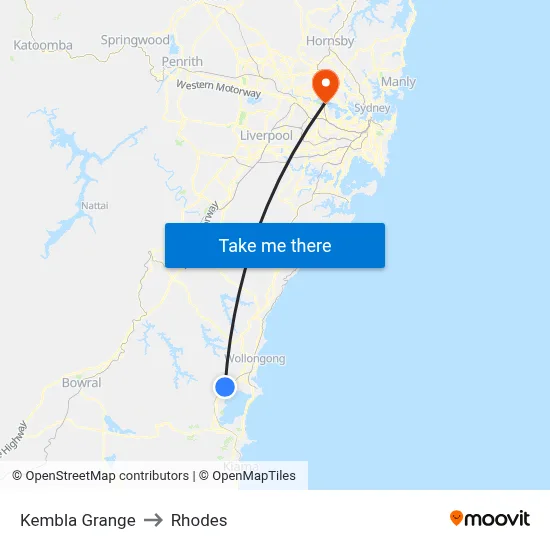 Kembla Grange to Rhodes map