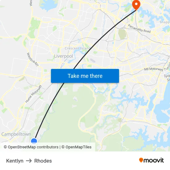 Kentlyn to Rhodes map