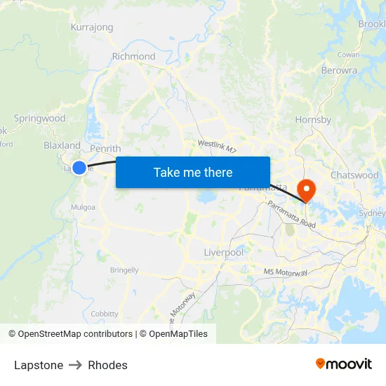 Lapstone to Rhodes map