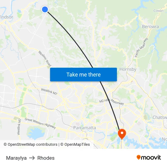 Maraylya to Rhodes map