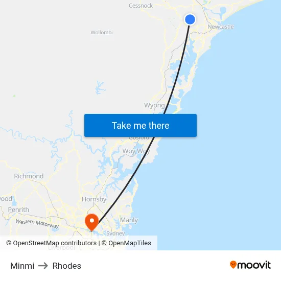 Minmi to Rhodes map