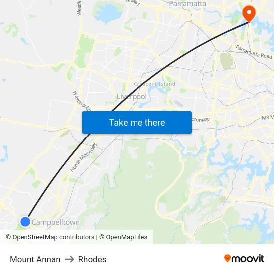 Mount Annan to Rhodes map