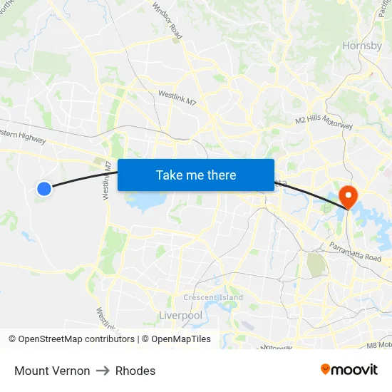 Mount Vernon to Rhodes map
