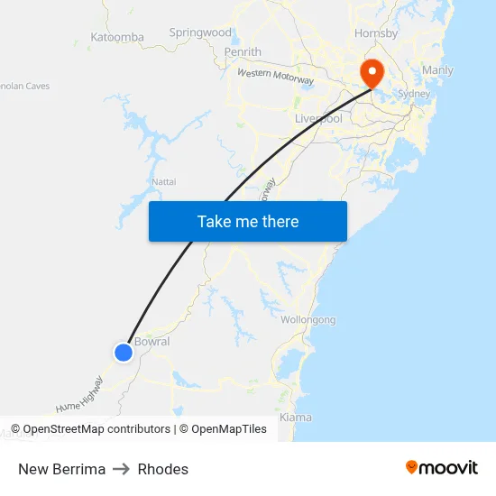 New Berrima to Rhodes map