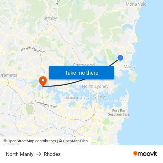 North Manly to Rhodes map