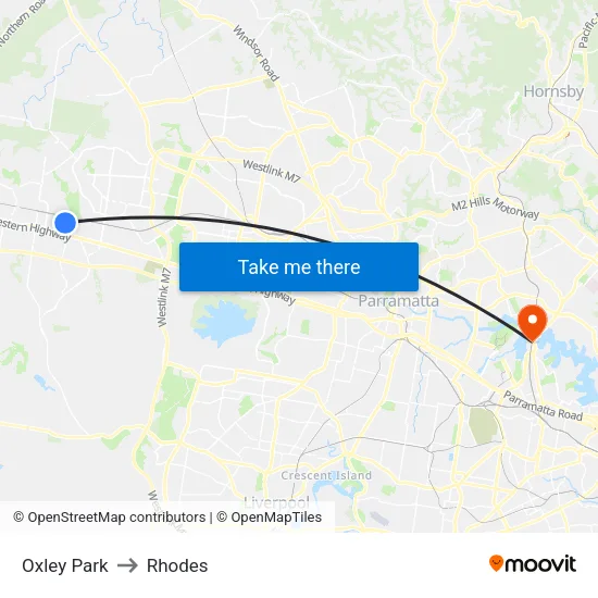 Oxley Park to Rhodes map