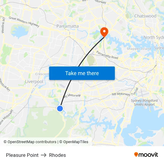 Pleasure Point to Rhodes map