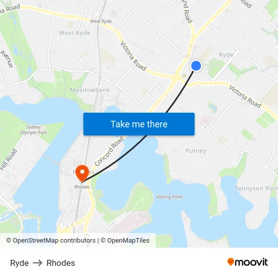 Ryde to Rhodes map