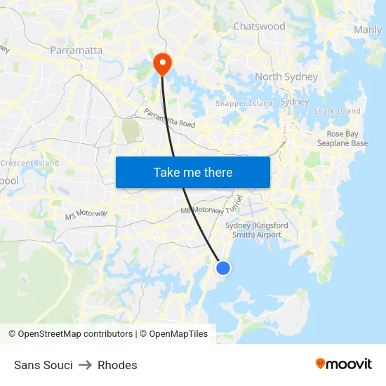 Sans Souci to Rhodes map